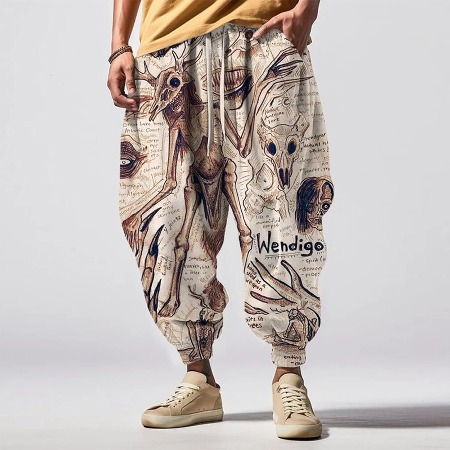 Sweatpants Fun Print Fashion Street Feel Casual Sweatpants Mens Drawstring Aladdil Hippie Harem Pants Mens Harem