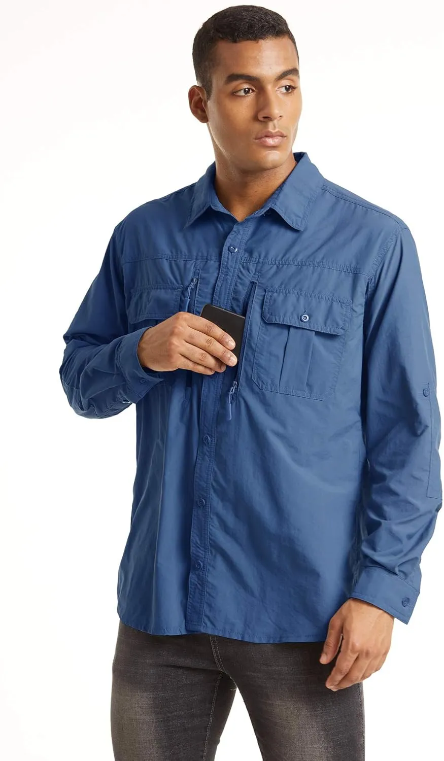 TACVASEN Fishing Shirt for Men, Long Sleeve Shirt Quick Dry Fit, Tactical Shirt Button Up, Work Shirt Lightweight Safari