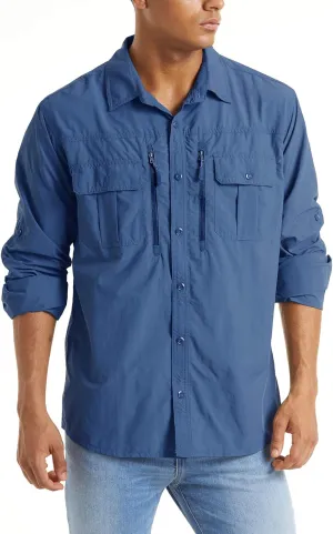 TACVASEN Fishing Shirt for Men, Long Sleeve Shirt Quick Dry Fit, Tactical Shirt Button Up, Work Shirt Lightweight Safari