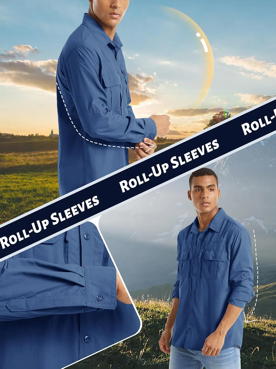 TACVASEN Fishing Shirt for Men, Long Sleeve Shirt Quick Dry Fit, Tactical Shirt Button Up, Work Shirt Lightweight Safari