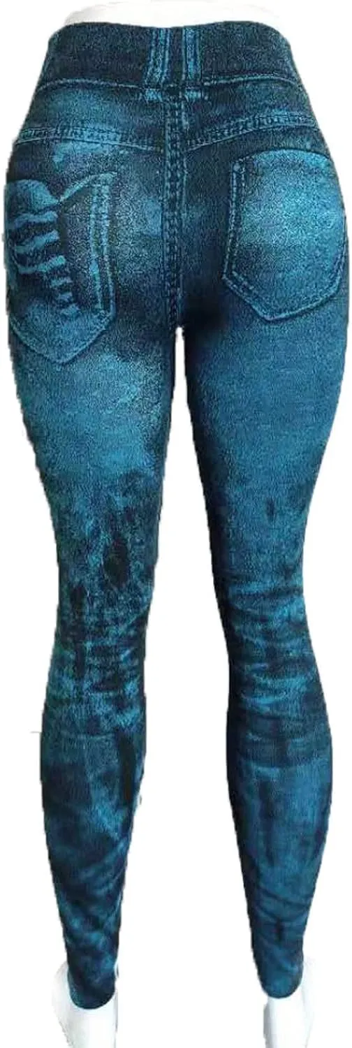 TANGNADE Leggings That Look Like Jeans Plus Size Tummy Control Stretchy High Waisted Yoga Pants Casual Ladies Slim Trousers