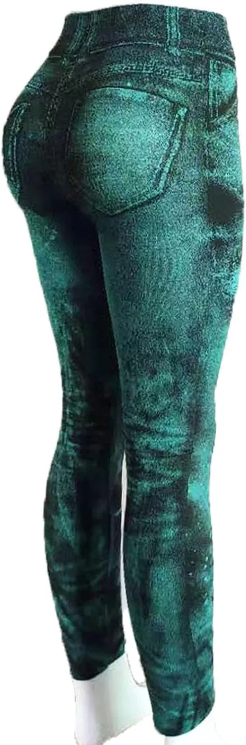TANGNADE Leggings That Look Like Jeans Plus Size Tummy Control Stretchy High Waisted Yoga Pants Casual Ladies Slim Trousers