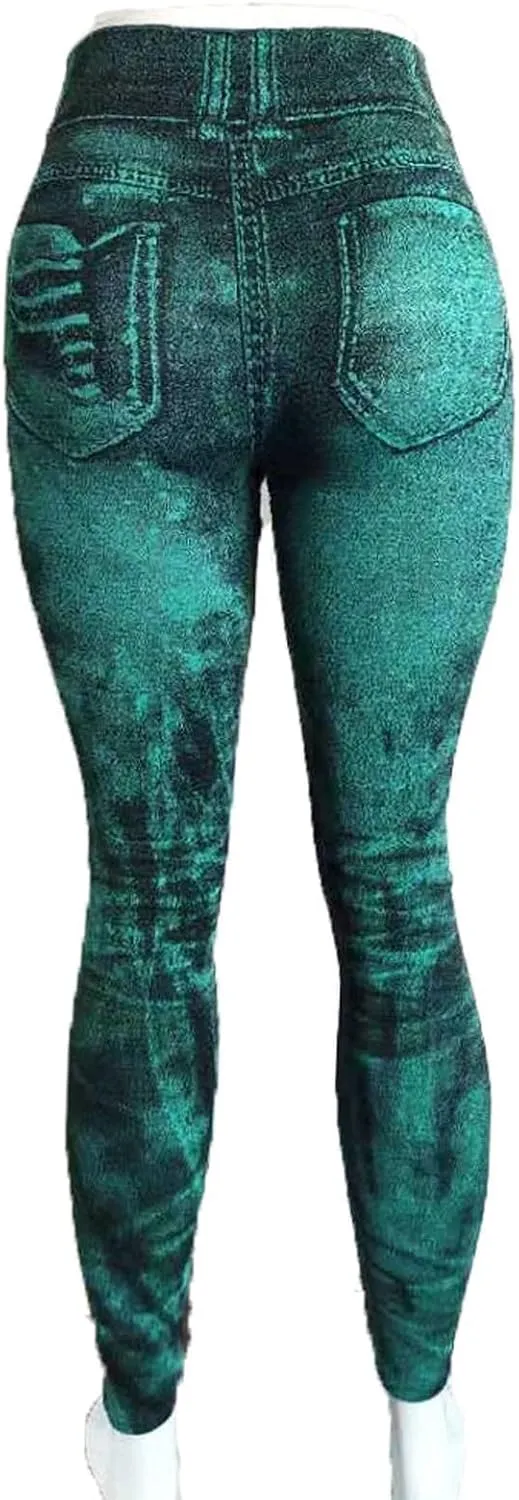 TANGNADE Leggings That Look Like Jeans Plus Size Tummy Control Stretchy High Waisted Yoga Pants Casual Ladies Slim Trousers