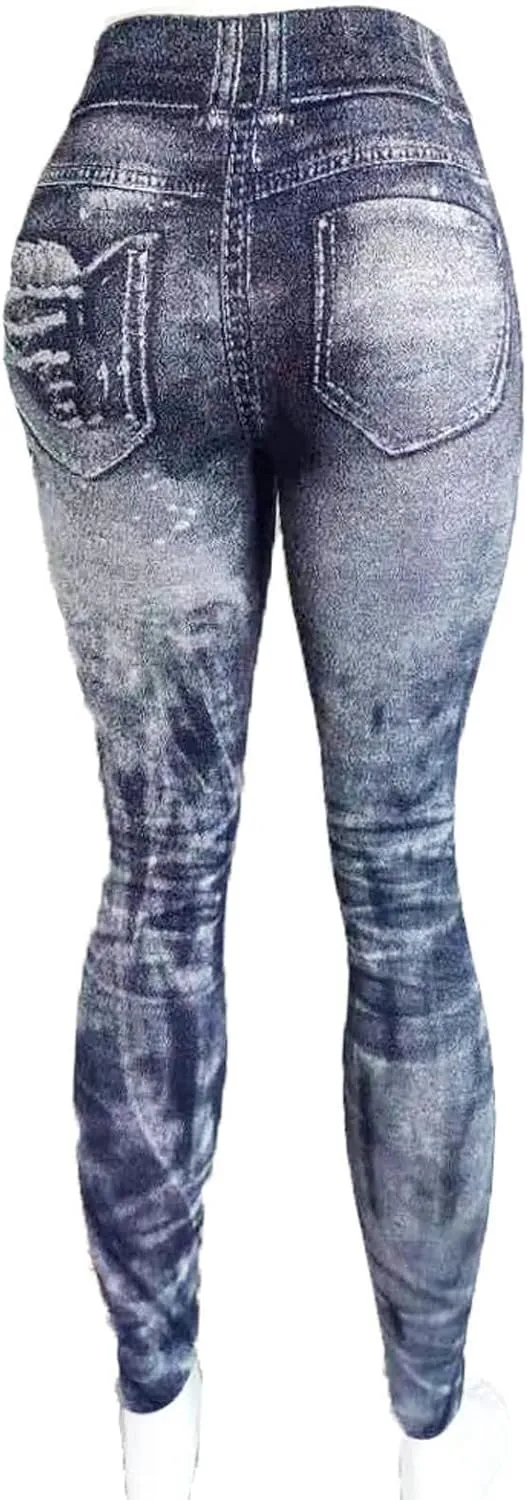 TANGNADE Leggings That Look Like Jeans Plus Size Tummy Control Stretchy High Waisted Yoga Pants Casual Ladies Slim Trousers