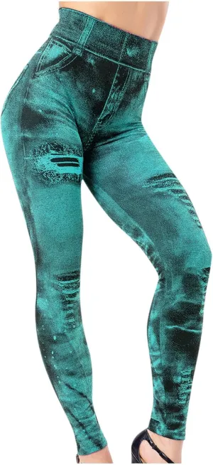 TANGNADE Leggings That Look Like Jeans Plus Size Tummy Control Stretchy High Waisted Yoga Pants Casual Ladies Slim Trousers