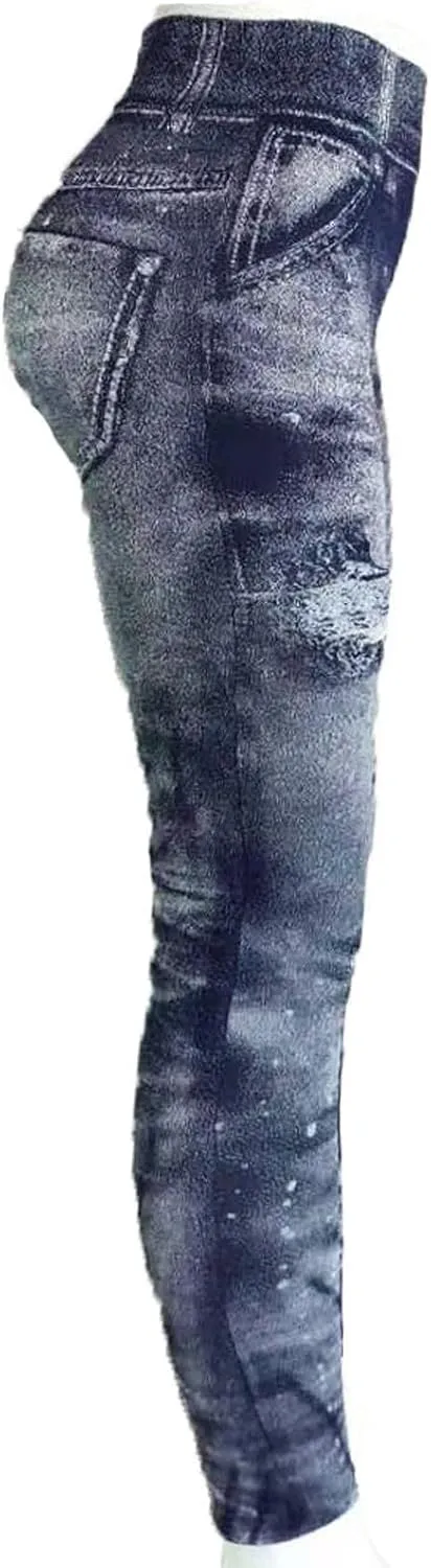 TANGNADE Leggings That Look Like Jeans Plus Size Tummy Control Stretchy High Waisted Yoga Pants Casual Ladies Slim Trousers