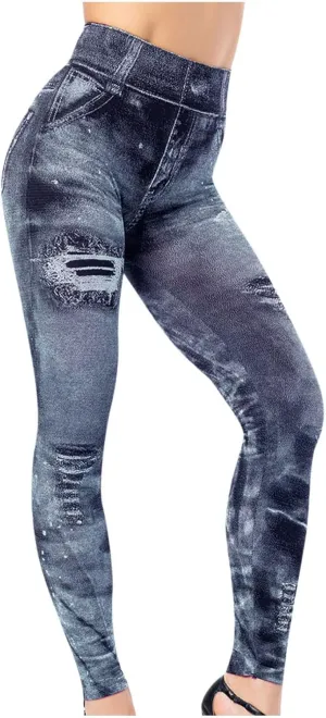 TANGNADE Leggings That Look Like Jeans Plus Size Tummy Control Stretchy High Waisted Yoga Pants Casual Ladies Slim Trousers