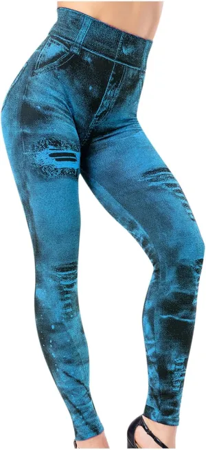TANGNADE Leggings That Look Like Jeans Plus Size Tummy Control Stretchy High Waisted Yoga Pants Casual Ladies Slim Trousers