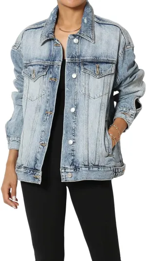 TheMogan S~3X Vintage Distressed Dark Washed Slim Fit Cropped Denim Jacket