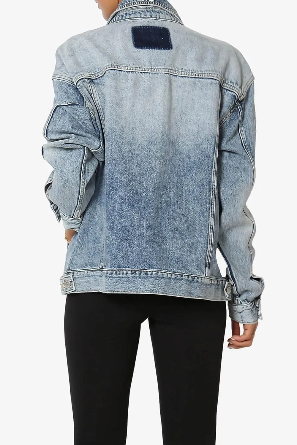 TheMogan S~3X Vintage Distressed Dark Washed Slim Fit Cropped Denim Jacket