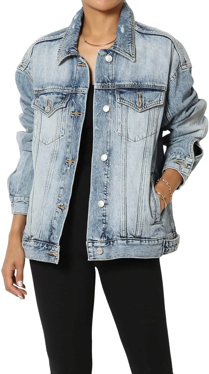 TheMogan S~3X Vintage Distressed Dark Washed Slim Fit Cropped Denim Jacket