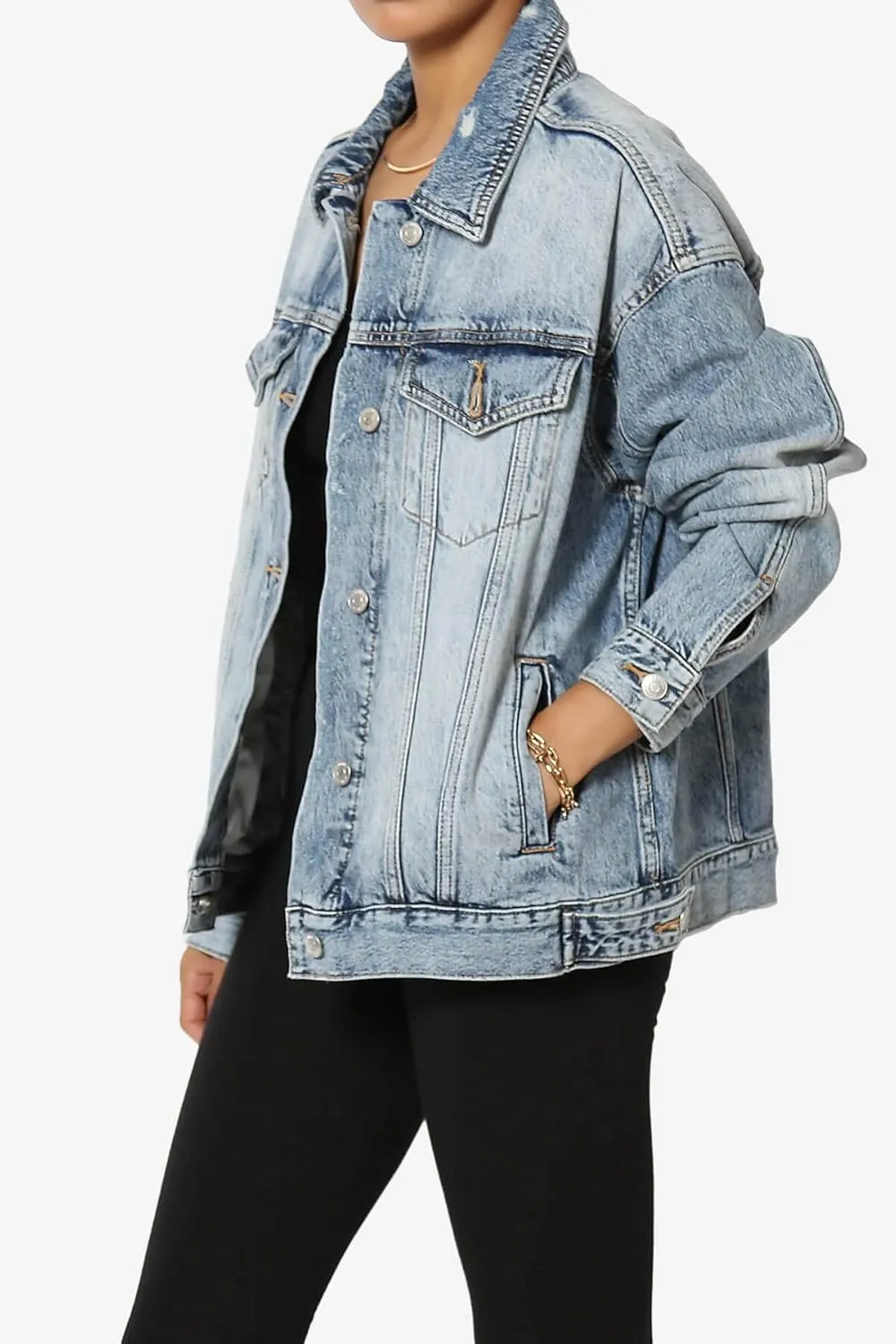 TheMogan S~3X Vintage Distressed Dark Washed Slim Fit Cropped Denim Jacket