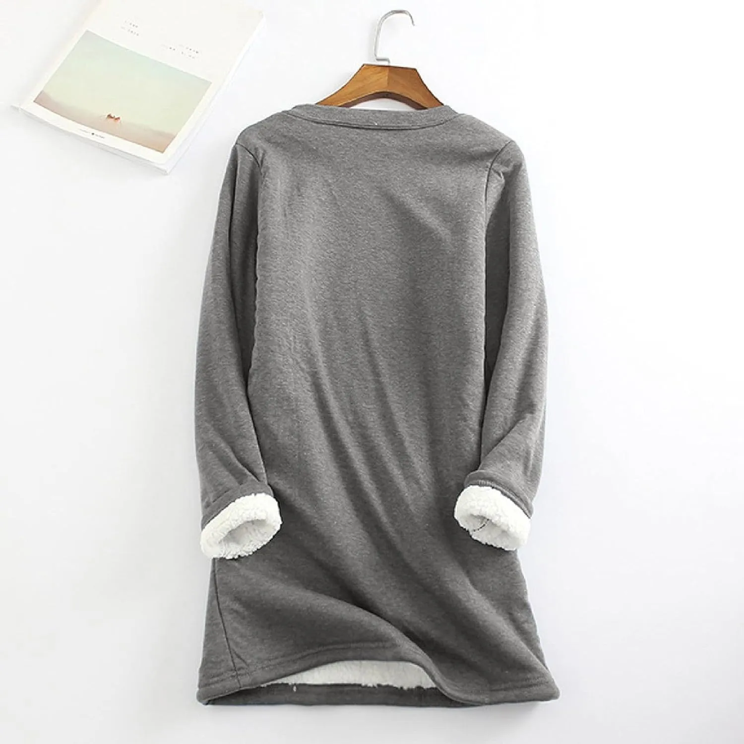Thermal Underwear for Women Warm Sherpa Lined Fleece Crewneck Sweatshirt Fuzzy Long Sleeve Pullover Loungewear Tops