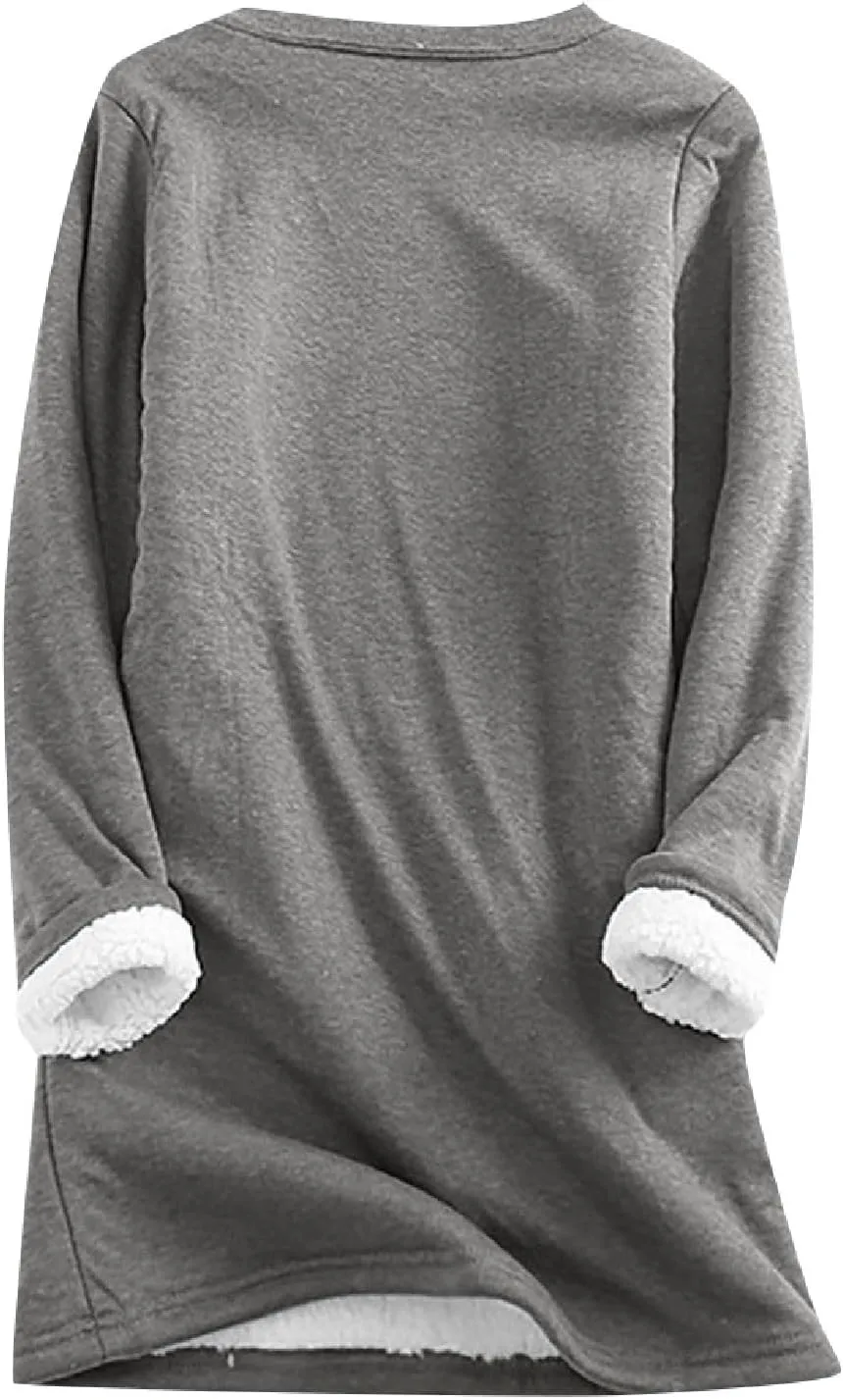 Thermal Underwear for Women Warm Sherpa Lined Fleece Crewneck Sweatshirt Fuzzy Long Sleeve Pullover Loungewear Tops