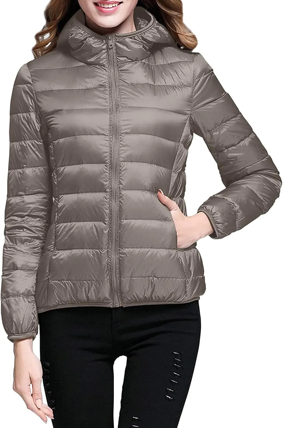 Thickened Down Alternative Jacket Windproof Winter Coat with Recycled Insulation Winter Slim Short Hooded Warm White