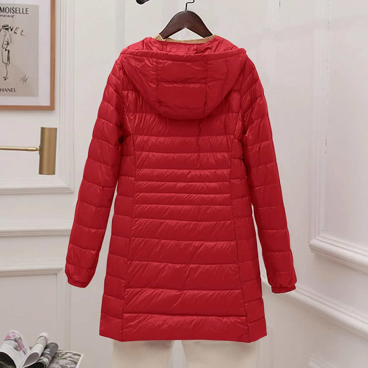 Trendy Down Jackets for Women Plus Size Winter Warm Quilted Puffer Coats Extra Long Hooded Lightweight Outwear