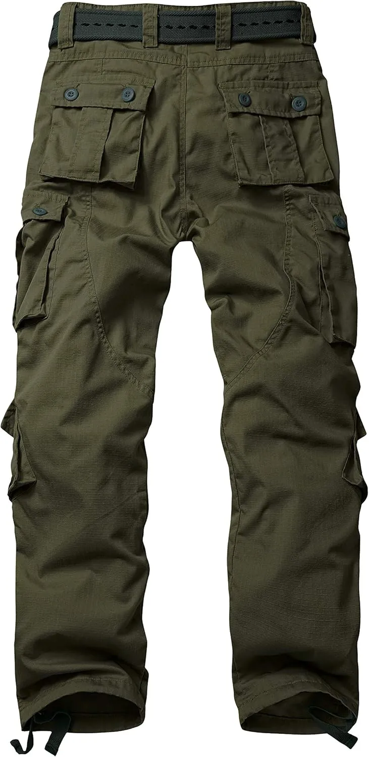TRGPSG Men's Hiking Pants, Outdoor Ripstop Wild Cargo Pants, Multi-Pocket Army Camo Pants, Lightweight Casual Pants