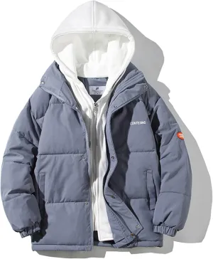 tuduoms Couples 2 in 1 Winter Coat Hooded Lightweight Baggy Puffer Jacket Thicken Padded Down Coat Snow Jacket for Women Men