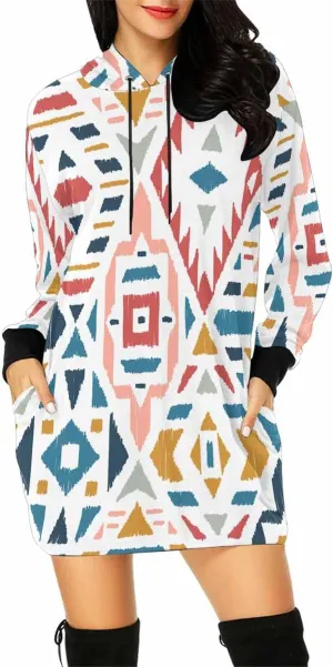 Tunic Dresses For Women Diagonal Ikat Stripes Long Sleeve Dress For Women Lightweight Hoodie Dress Fall Sweatshirts For Women