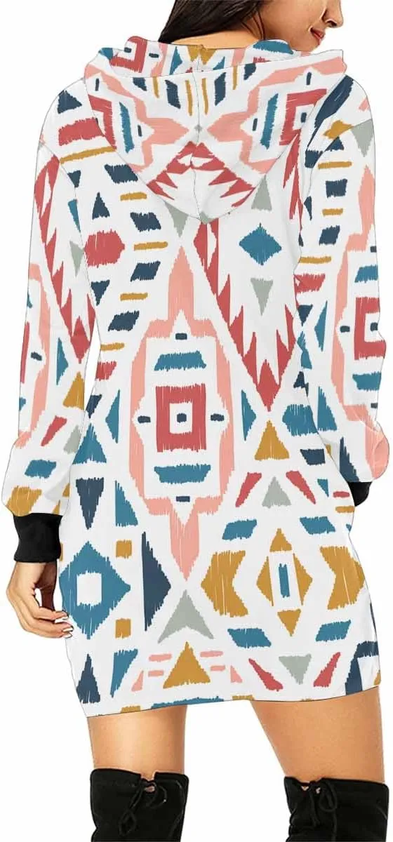 Tunic Dresses For Women Diagonal Ikat Stripes Long Sleeve Dress For Women Lightweight Hoodie Dress Fall Sweatshirts For Women