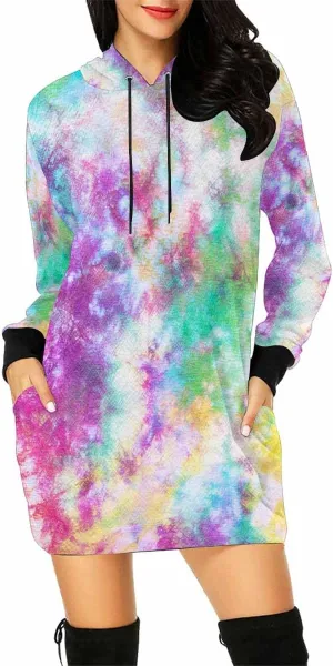 Tunic Dresses For Women Diagonal Ikat Stripes Long Sleeve Dress For Women Lightweight Hoodie Dress Fall Sweatshirts For Women