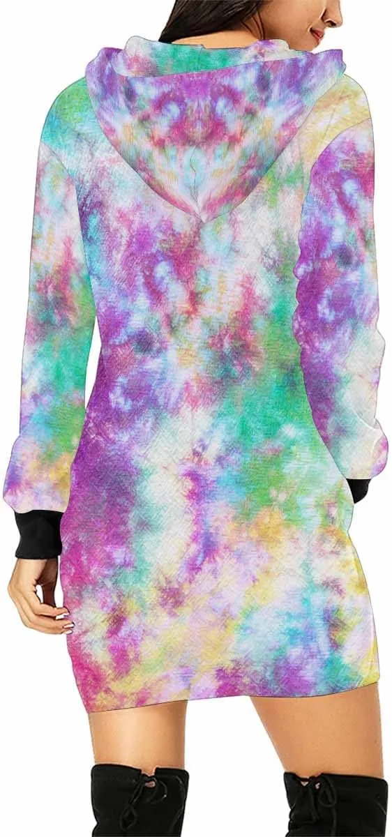 Tunic Dresses For Women Diagonal Ikat Stripes Long Sleeve Dress For Women Lightweight Hoodie Dress Fall Sweatshirts For Women
