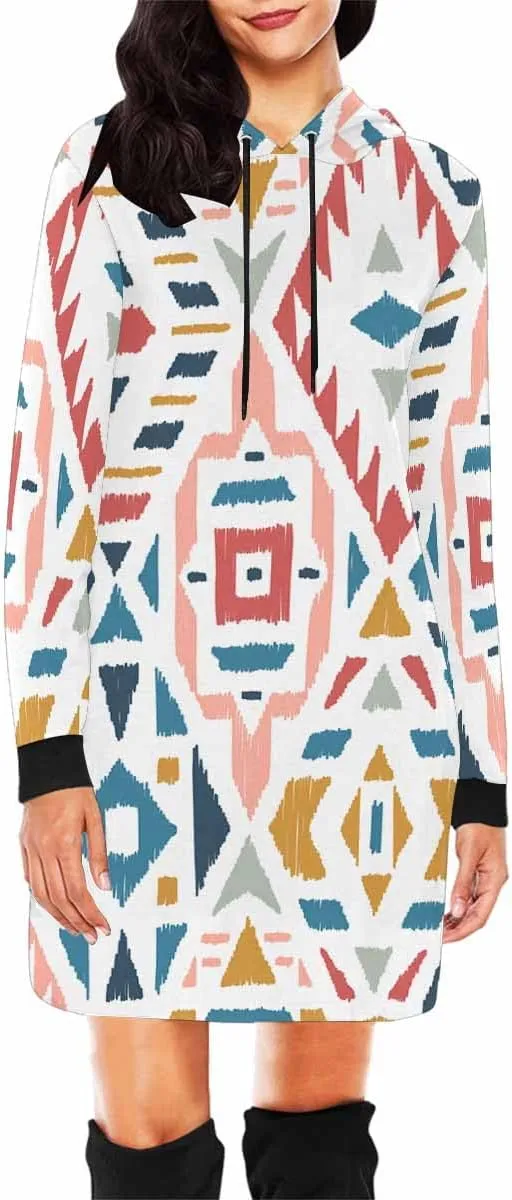 Tunic Dresses For Women Diagonal Ikat Stripes Long Sleeve Dress For Women Lightweight Hoodie Dress Fall Sweatshirts For Women