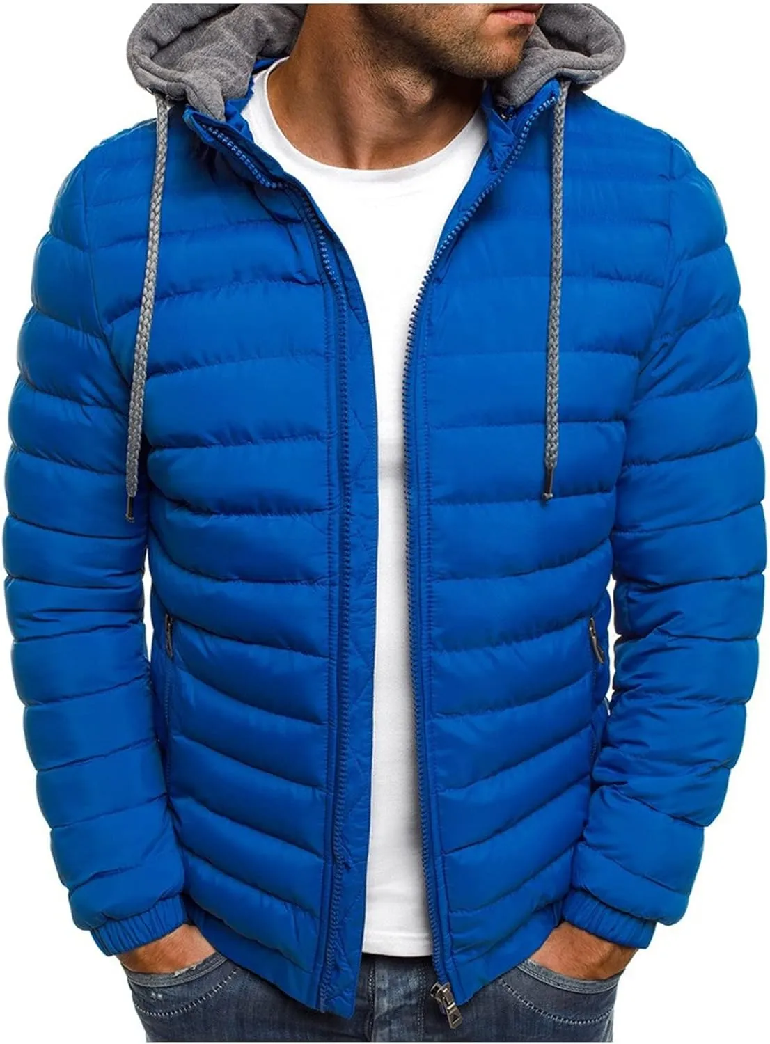 Uillui Winter Coats for Men Casual Lightweight Packable Puffer Jacket Outdoor Quilted Hooded Puffy Down Coat for Snow Ski