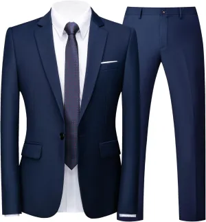UNINUKOO Mens Suit Slim Fit 1 Button 2 Piece Wedding Party Holiday Solid Color Tux Suits for Men
