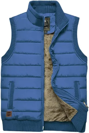 Vcansion Men's Outdoor Stand Collar Fleece Jacket Vest Casual Padded Vest Coats