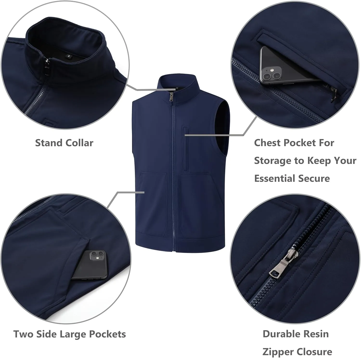 VtuAOL Men's Lightweight Softshell Vest Outdoor Quilted Vest Sleeveless Jacket for Travel Hiking Golf