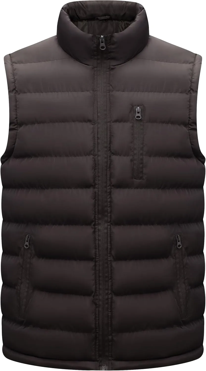 VtuAOL Men's Puffer Vest Outdoor Hooded Padded Vest Softshell Outerwear Vest for Travel Hiking