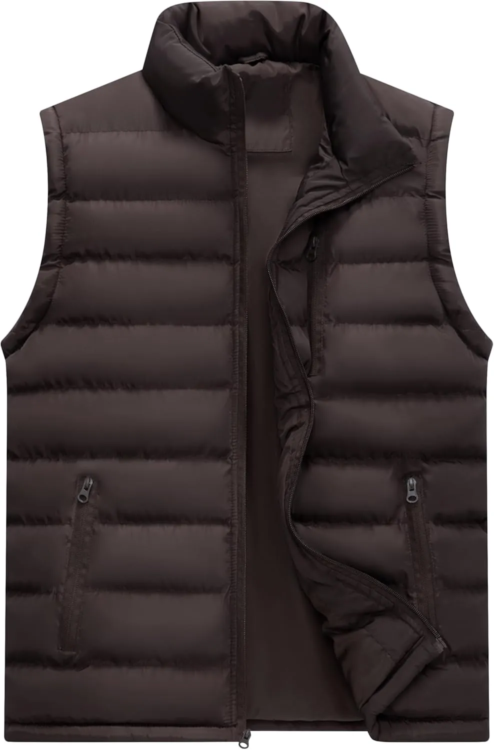 VtuAOL Men's Puffer Vest Outdoor Hooded Padded Vest Softshell Outerwear Vest for Travel Hiking