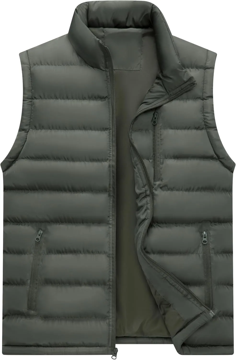 VtuAOL Men's Puffer Vest Outdoor Hooded Padded Vest Softshell Outerwear Vest for Travel Hiking