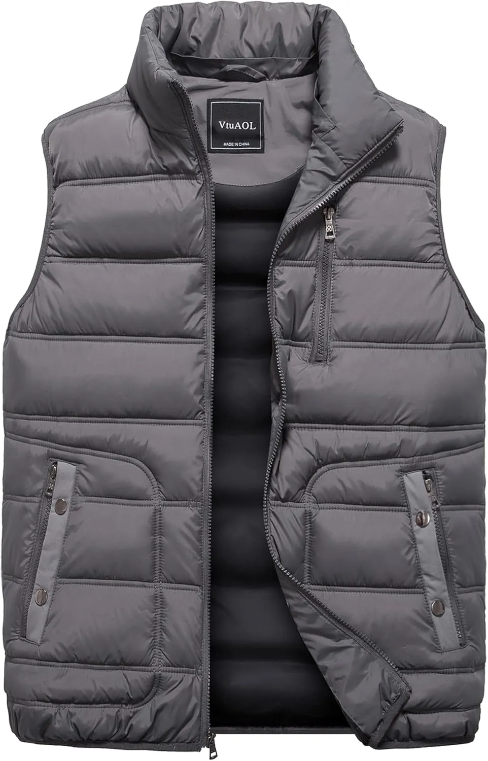 VtuAOL Men's Puffer Vest Outdoor Hooded Padded Vest Softshell Outerwear Vest for Travel Hiking