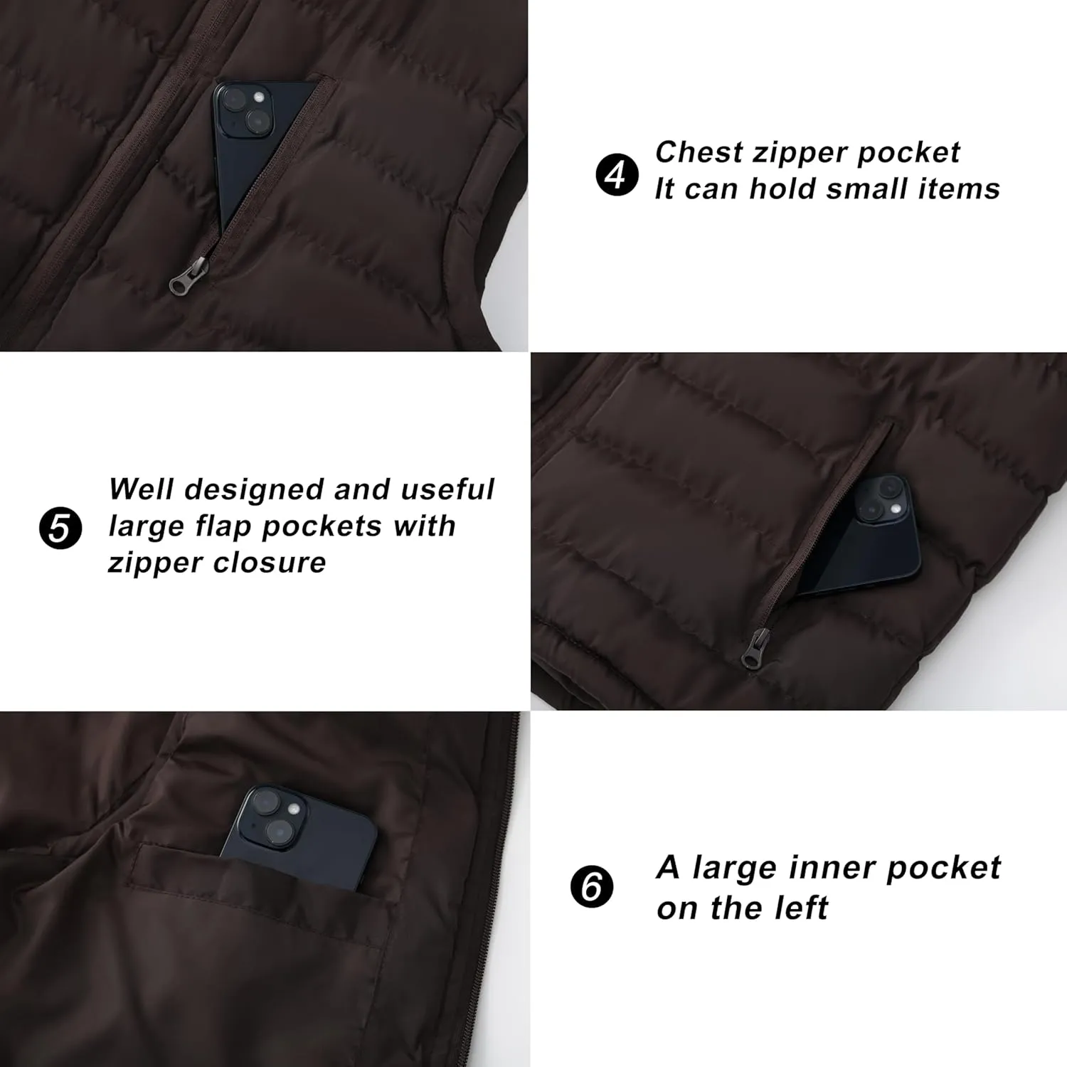 VtuAOL Men's Puffer Vest Outdoor Hooded Padded Vest Softshell Outerwear Vest for Travel Hiking