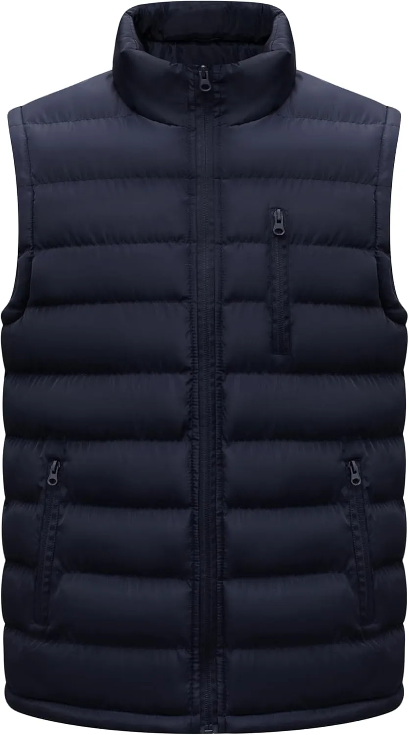 VtuAOL Men's Puffer Vest Outdoor Hooded Padded Vest Softshell Outerwear Vest for Travel Hiking