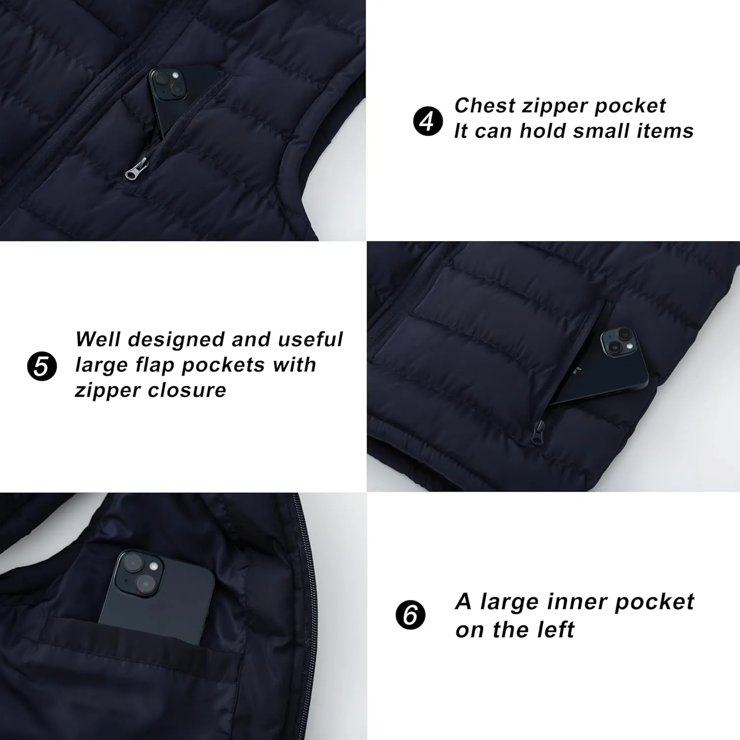 VtuAOL Men's Puffer Vest Outdoor Hooded Padded Vest Softshell Outerwear Vest for Travel Hiking