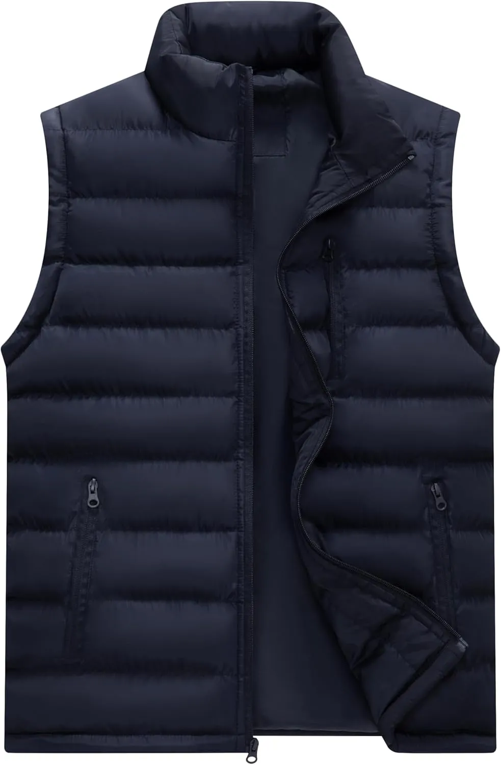VtuAOL Men's Puffer Vest Outdoor Hooded Padded Vest Softshell Outerwear Vest for Travel Hiking