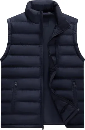 VtuAOL Men's Puffer Vest Outdoor Hooded Padded Vest Softshell Outerwear Vest for Travel Hiking