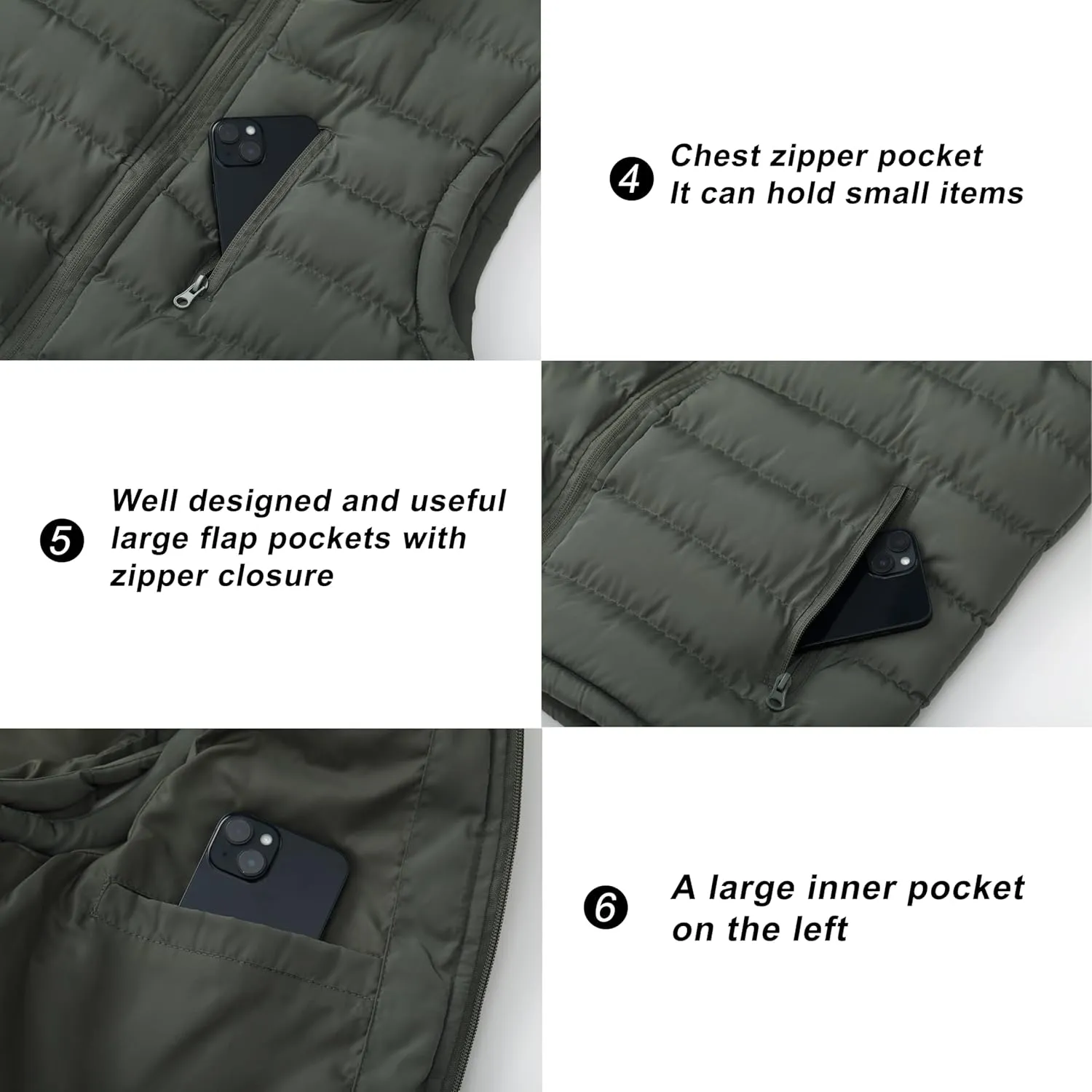VtuAOL Men's Puffer Vest Outdoor Hooded Padded Vest Softshell Outerwear Vest for Travel Hiking