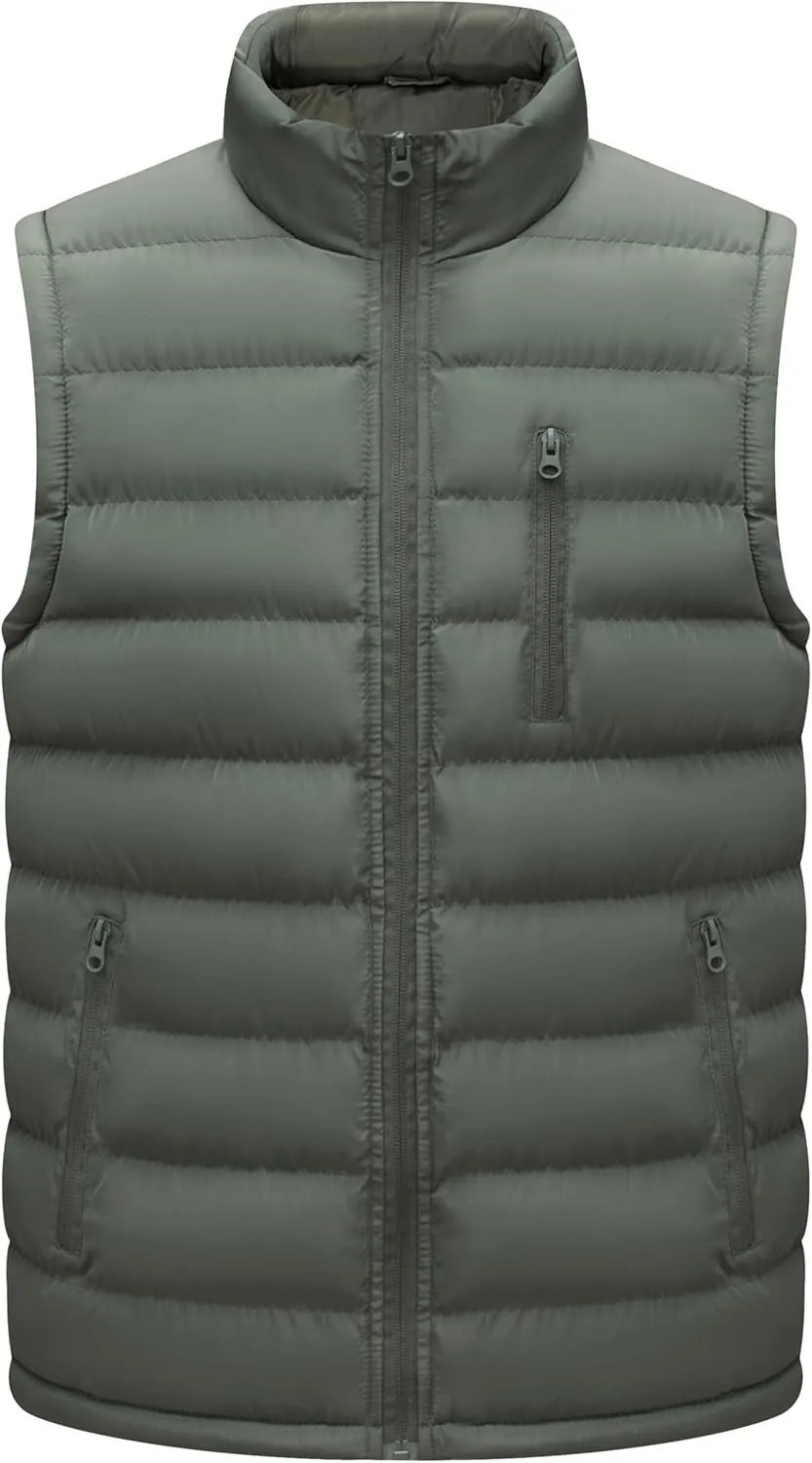 VtuAOL Men's Puffer Vest Outdoor Hooded Padded Vest Softshell Outerwear Vest for Travel Hiking