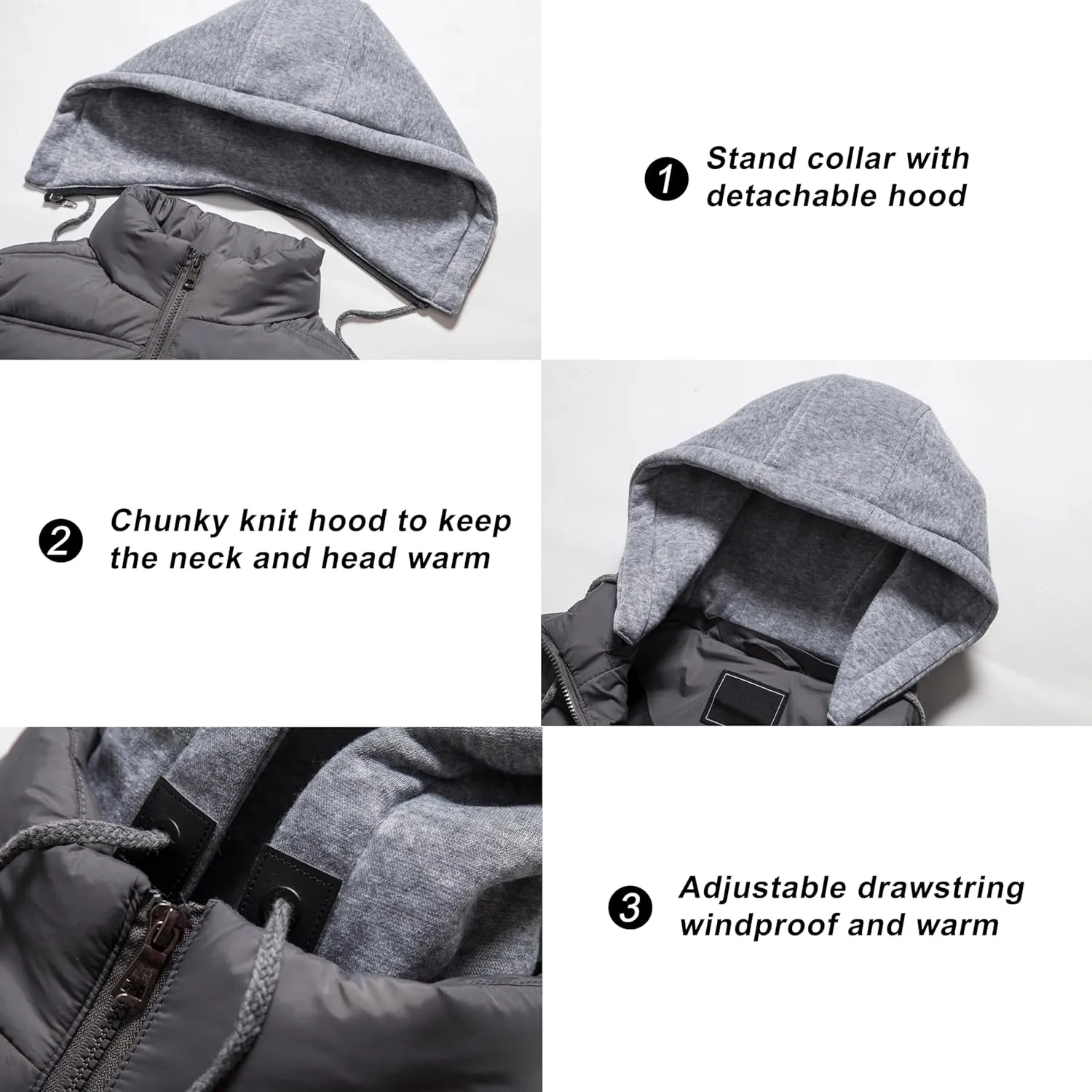 VtuAOL Men's Puffer Vest Outdoor Hooded Padded Vest Softshell Outerwear Vest for Travel Hiking