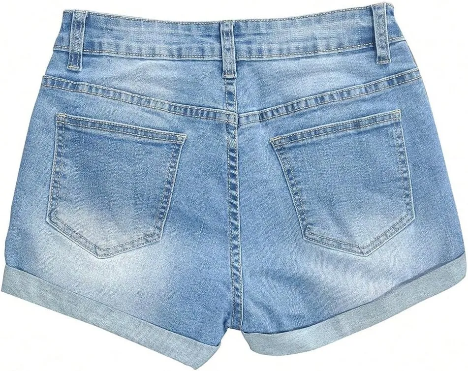 WDIRARA Women's Low Waist Button Skinny Denim Shorts Streetwear Stretch Shorts