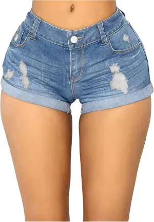 WDIRARA Women's Low Waist Button Skinny Denim Shorts Streetwear Stretch Shorts