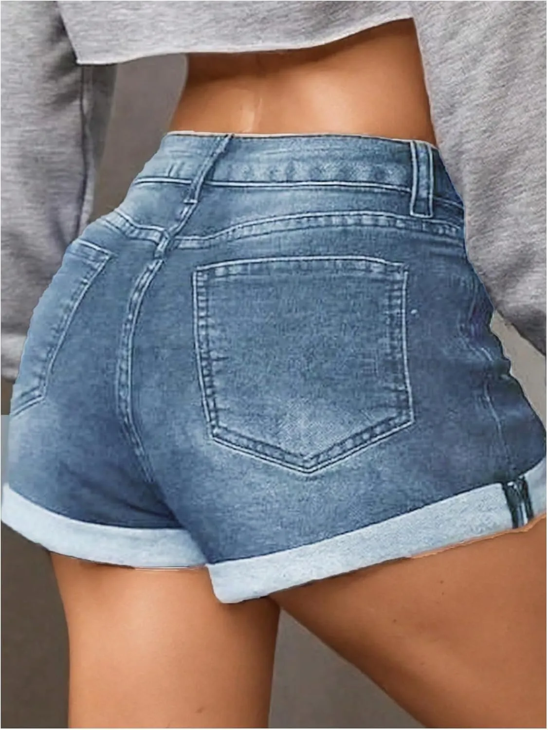 WDIRARA Women's Low Waist Button Skinny Denim Shorts Streetwear Stretch Shorts
