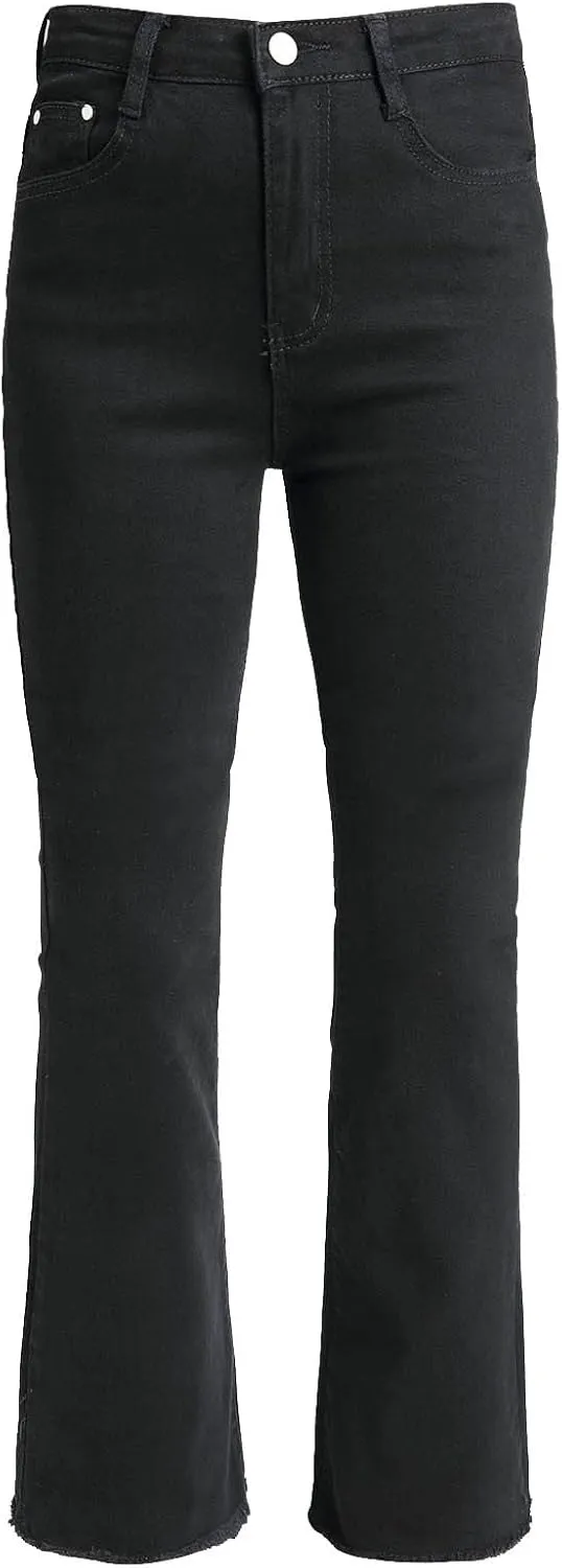 Wide Leg Jeans for Women Classic High Waisted Buttons Stretch Juniors Wide Leg Flared Denim Pants -Fit Comfort Juniors