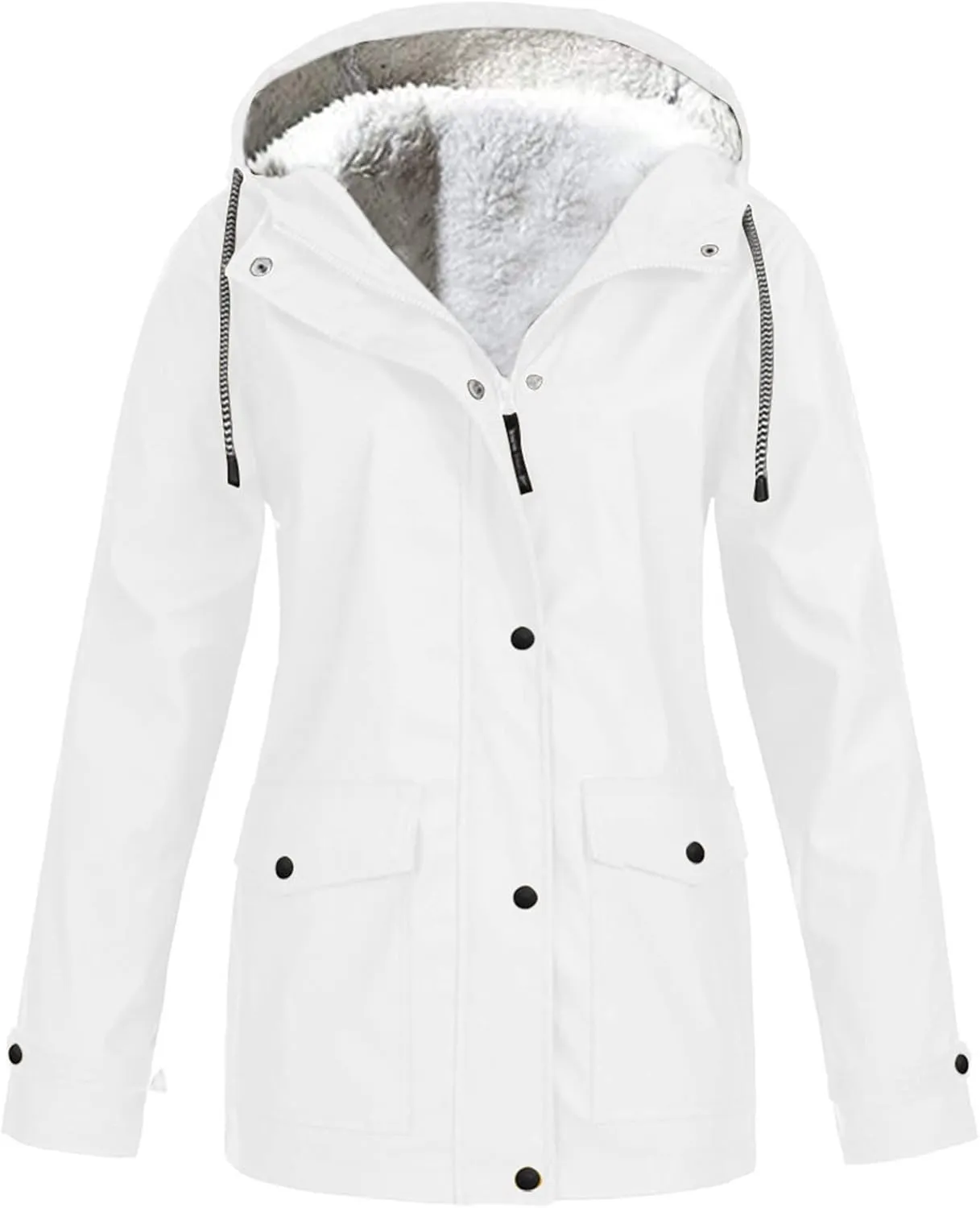 Windbreaker Jacket Women Fleece Lined Long Hooded Rain Coats Outdoor Raincoat Waterproof Lightweight Trench Raincoat