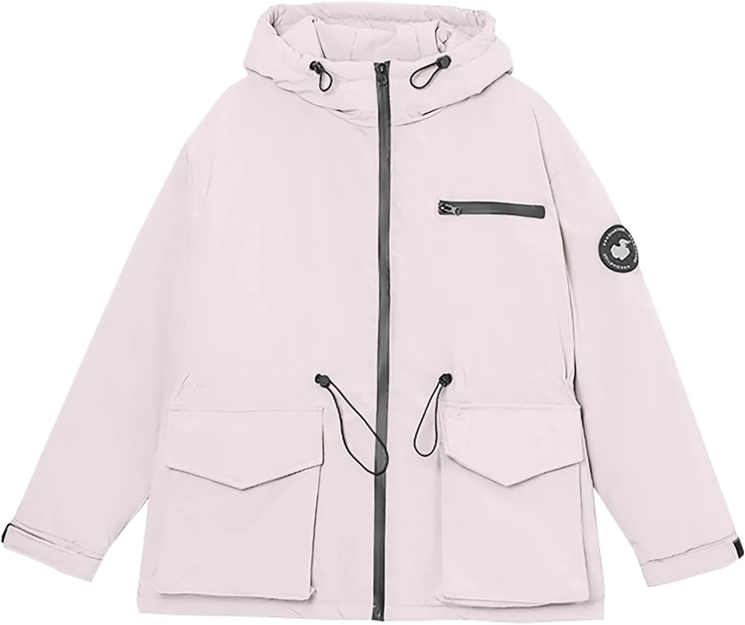 Windproof Down Jacket Women Solid Color Waterproof Tunic Drawstring Overcoats Winter Warm Outfits with Multi Pockets