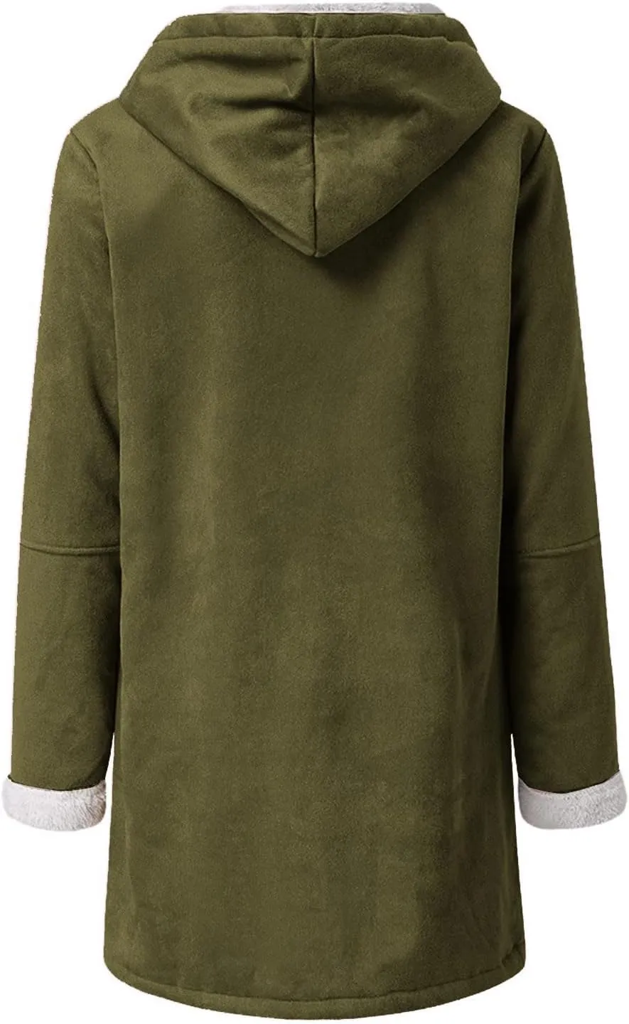 Winter Jackets for Women Warm Sherpa Fleece Lined Distressed Jackets Hooded Parka Faux Suede Pea Coat Outerwear